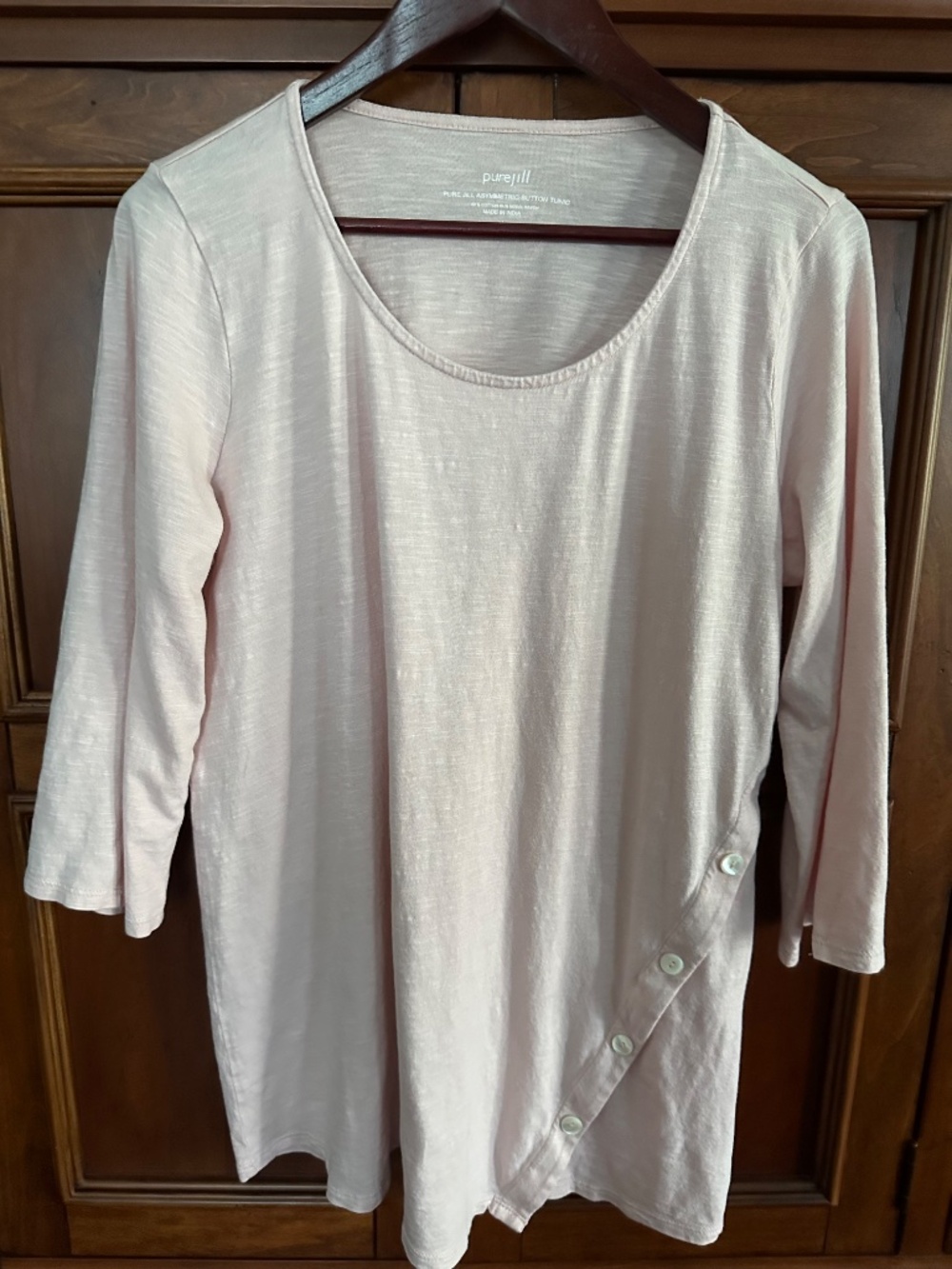 PURE JILL Asymmetric Button Tunic Cotton Modal Peach Top 3/4 Sleeve Size M EUC